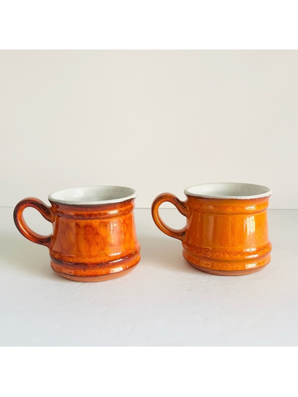 Vintage Stoneware Mugs Set of 2 1970s Canadian Pottery Orange
